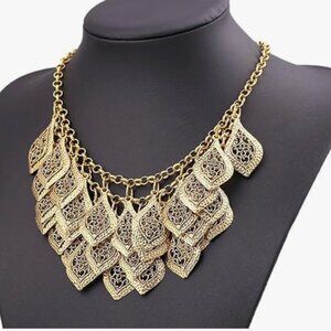 Vintage Gold Leaf Statement Necklace